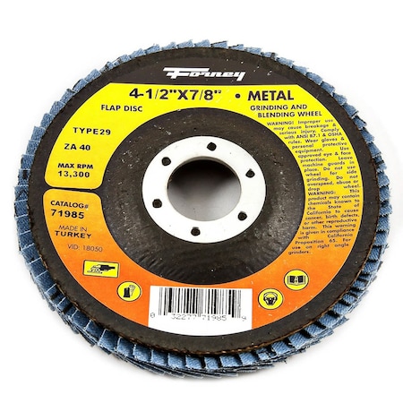 Forney Flap Disc, Type 29, 4-1/2 in x 7/8 in, ZA40 71985
